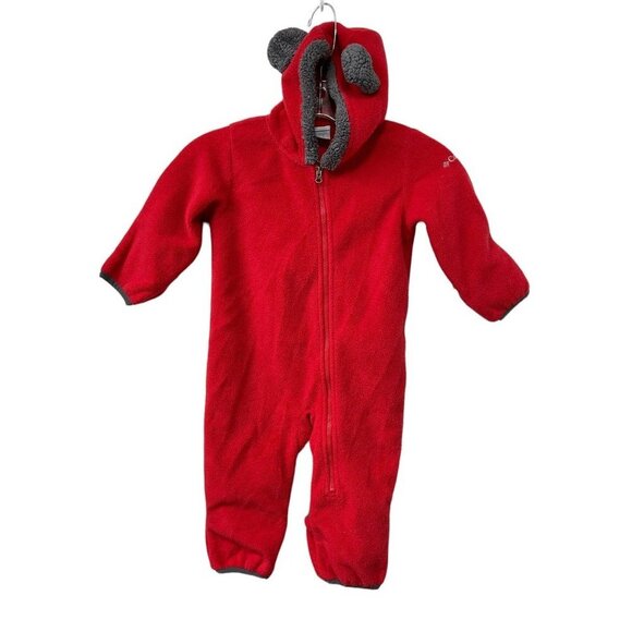 Columbia Size 12-18 Months Kids Red Fleece Full Zip Hooded One Piece Coverall - Picture 2 of 5